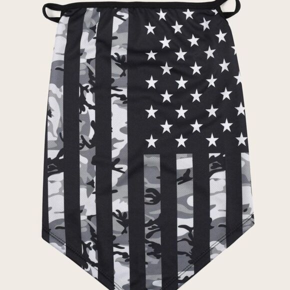 NEW Shein Sun Protection Earhook Neck Gaiter American Flag Grey Black - Picture 1 of 9